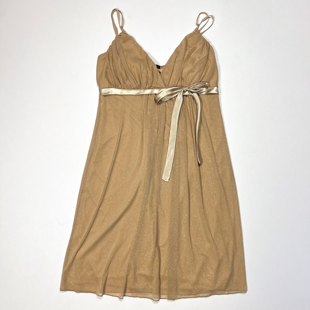First Kiss Y2K Champagne Sparkly Formal Dress Gold Shimmery Eveningwear 2000s